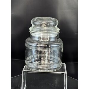 Vintage‎ Anchor Hocking Apothecary Jar Round Top Lid Clear Glass Bars Stripes